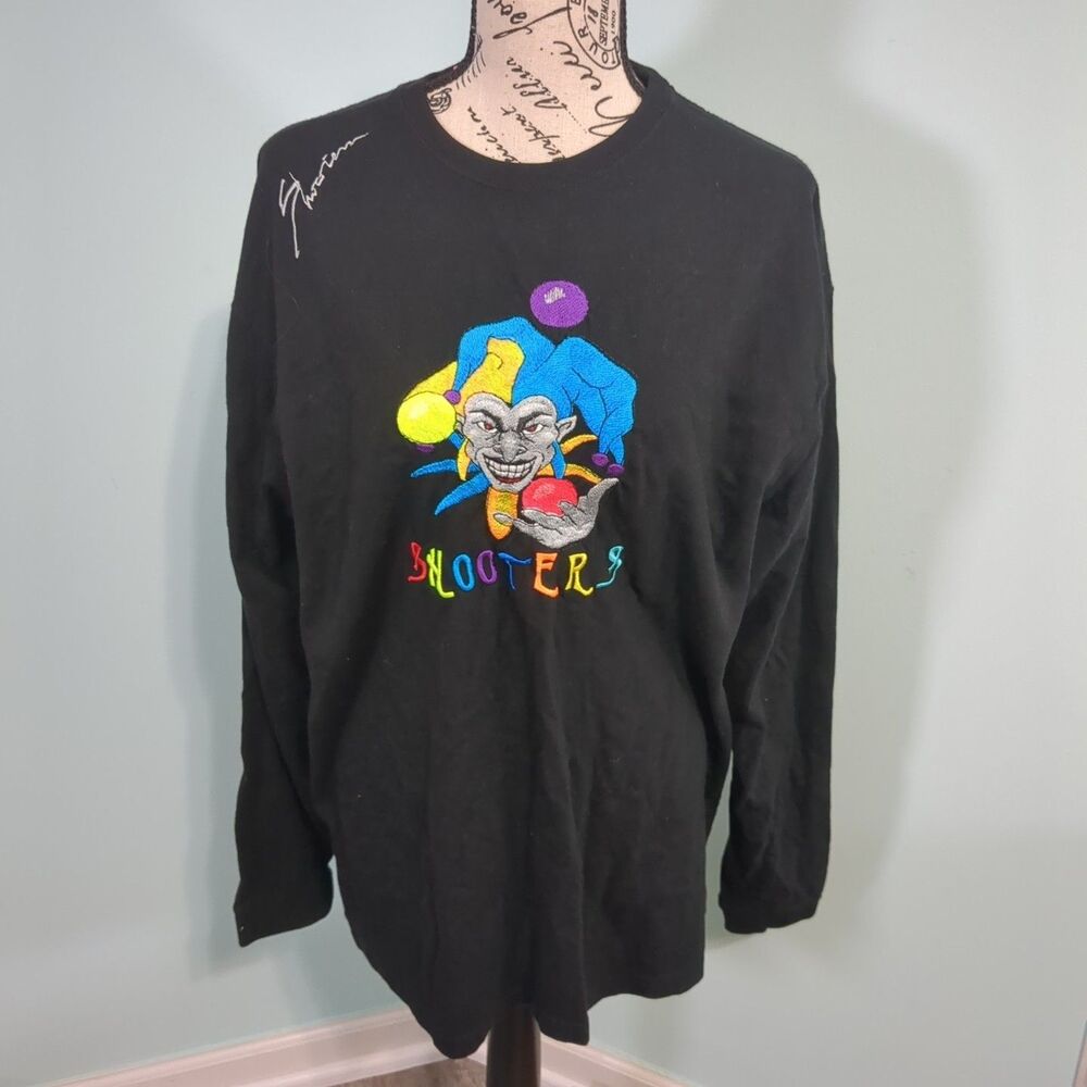 Shooters jester marbles embroidered large black long sleeve shirt large